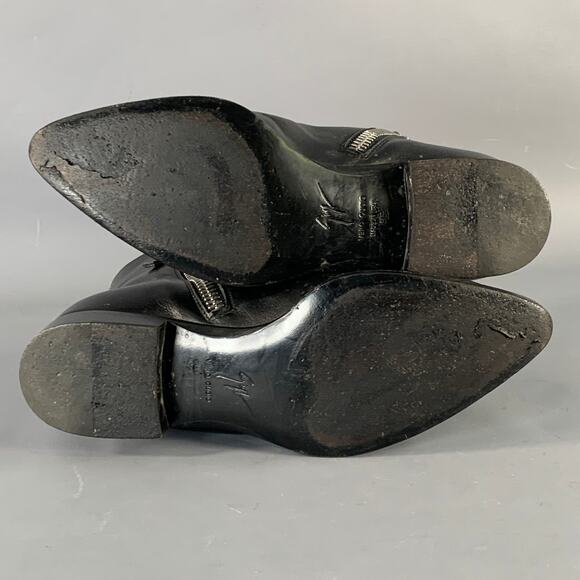 GIUSEPPE ZANOTTI Size 5 Black Leather Chain Side Zipper Ankle Boots - Picture 6 of 8